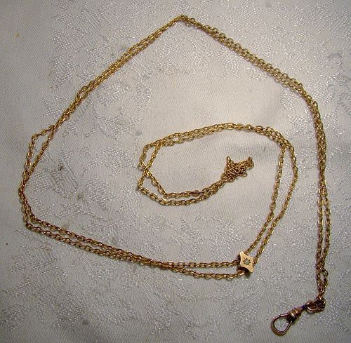 Edwardian Lady's Yellow Gold Filled Watch Chain Pearl & Opal Slide