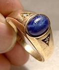 10K Yellow Gold Mans Genuine Blue Star Sapphire Ring 1960 with Diamond
