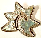 Mexican Sterling Silver Abalone Shell Starfish Modernist Abstract Pin