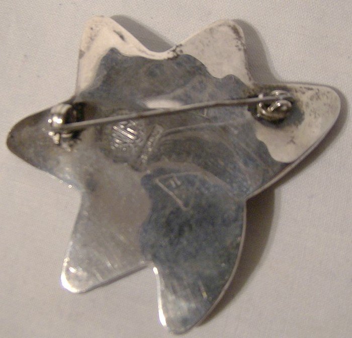 Mexican Sterling Silver Abalone Shell Starfish Modernist Abstract Pin