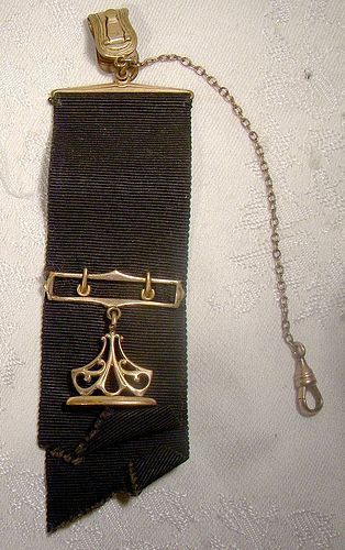 Victorian Gold Plated Seal Ribbon Pocket Watch Fob 1890s