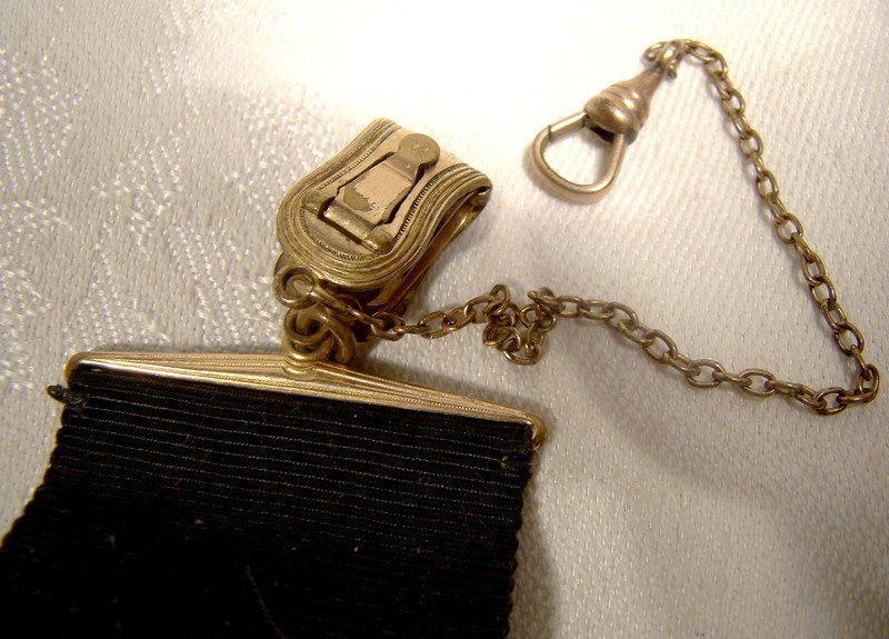Victorian Gold Plated Seal Ribbon Pocket Watch Fob 1890s