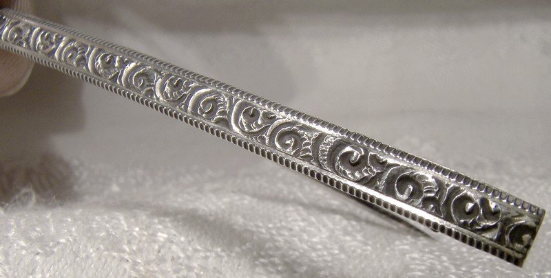 Edwardian Heavily Engraved Long Bar Straight Pin Brooch 1910