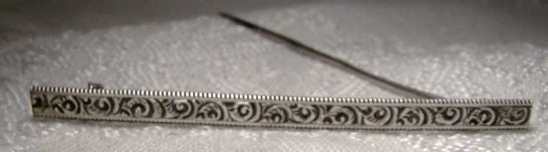 Edwardian Heavily Engraved Long Bar Straight Pin Brooch 1910
