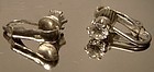 Pair Cubic Zirconia Solitaire Sterling Silver Clip On Earrings 1970s