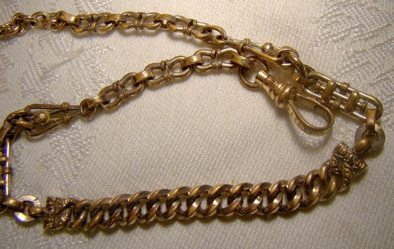 Victorian Ornate Fancy Link Gold Filled Man's Pocket Watch Chain 1880
