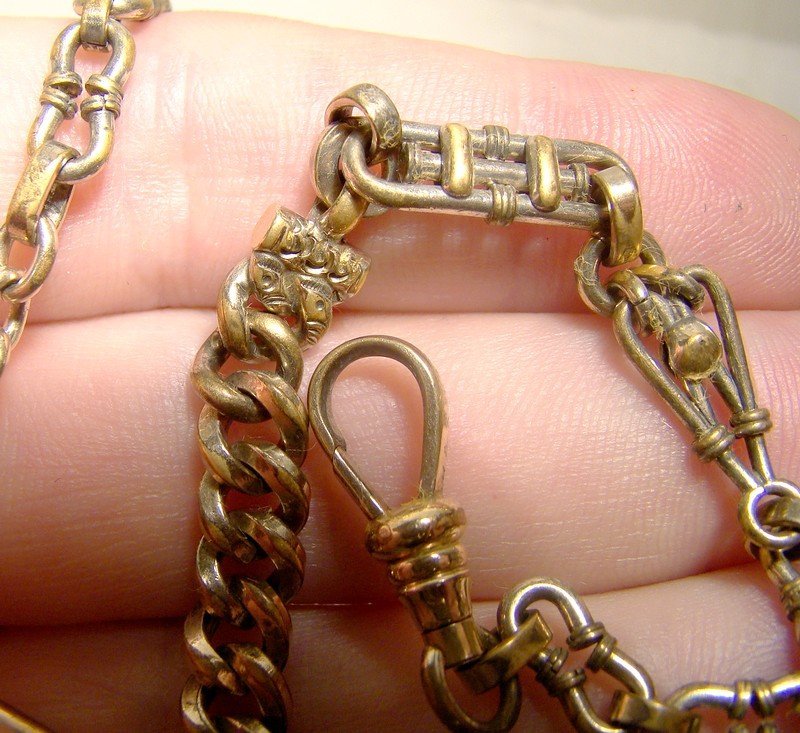 Victorian Ornate Fancy Link Gold Filled Man's Pocket Watch Chain 1880