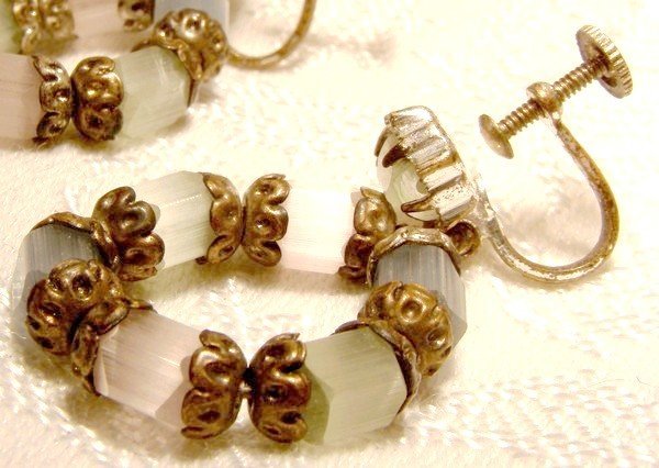 Feldspar Necklace and Earrings Set 1930s - Pastel Colours