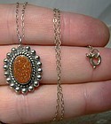 Goldstone Sterling Silver Pendant on Chain Necklace 1950s