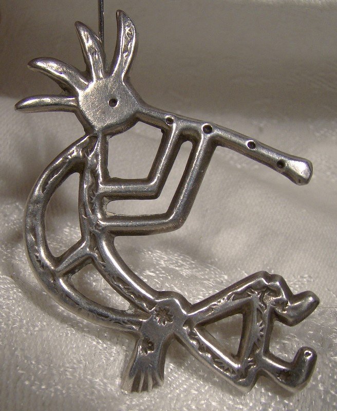 Kokopelli Fertility God Sterling Silver Southwest Native Pin or Brooch