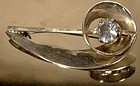 Mexican Modernist Sterling Silver Blue Crystal Pin or Brooch 1960s-70s