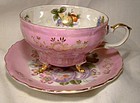 Japan 3 Footed Pink Lustre Fruit Cup and Saucer 1930s