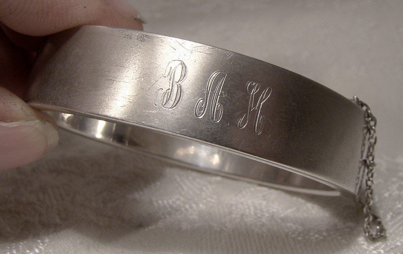 Hand Engraved Smibo Sterling Silver Rectangular Hinged Bangle Bracelet