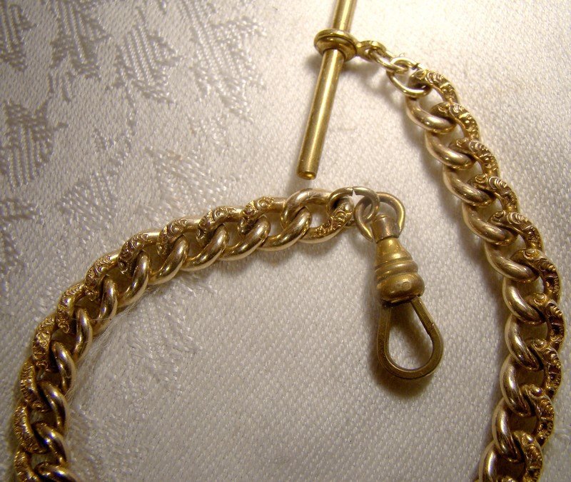 Victorian Ornate Embossed Link Gold Filled Man's Pocket Watch Chain