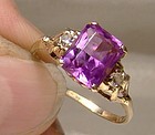 10K Yellow Gold Purple Synthetic Sapphire Ring 1930s Art Deco Period