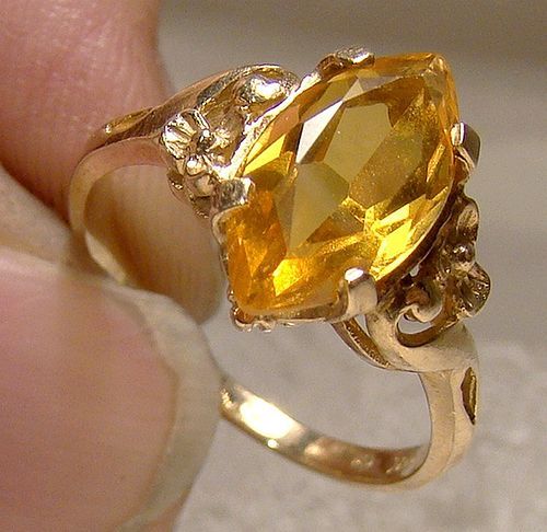 10K Golden Yellow Sapphire Ring 1940s 1950s Size 6
