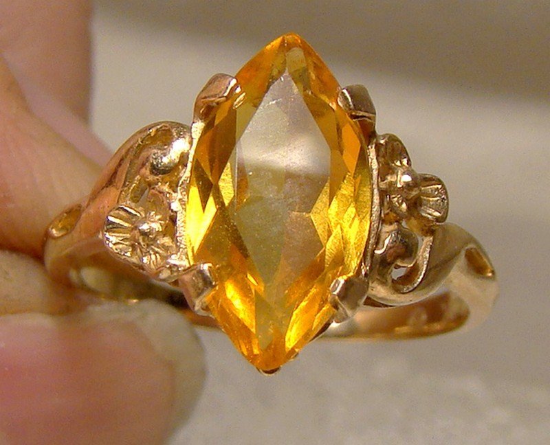 10K Golden Yellow Sapphire Ring 1940s 1950s Size 6