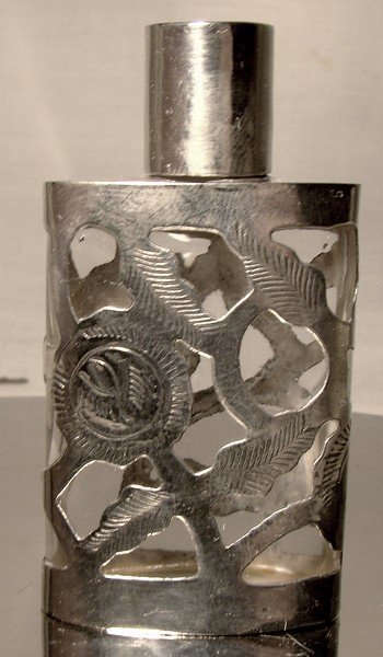 Mexican Sterling Silver Overlay Perfume Bottle 1950s-60s