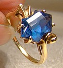 10K Blue Spinel Cocktail Ring 1950s Size 8-1/2