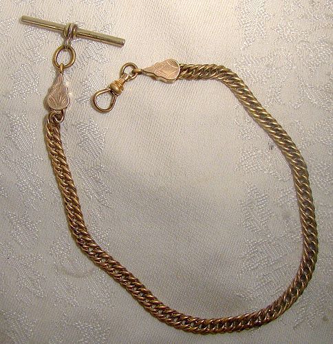 Victorian Engraved End Terminal Gold Filled Man's Pocket Watch Chain