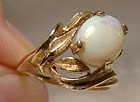 10K Natural Opal Leaf and Flower Gold Ring 1960s Size 6-1/4