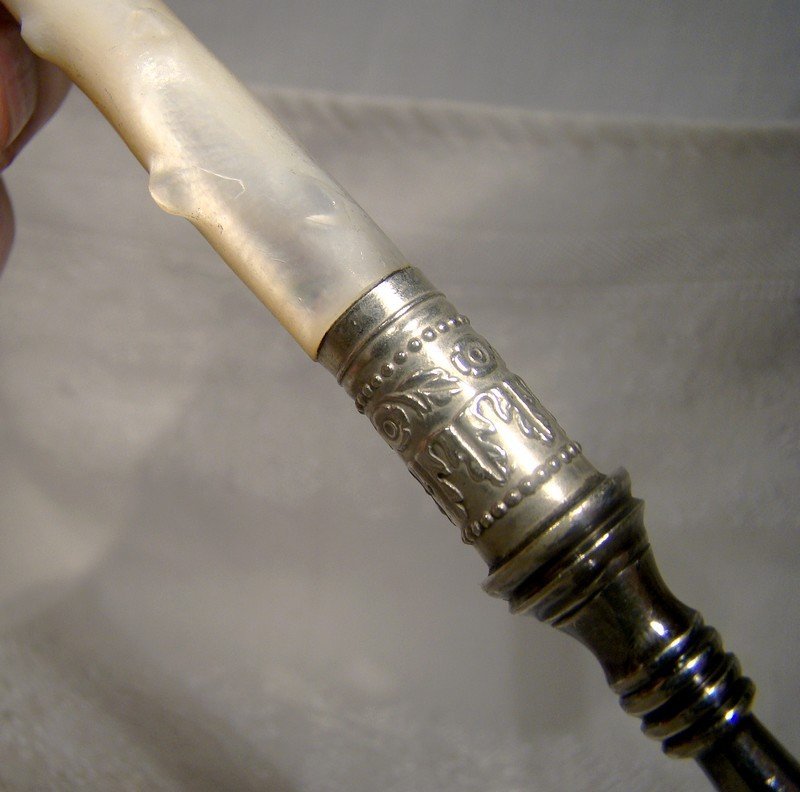 Edwardian Carved Mother of Pearl Silver Plated Bread Fork 1900-1910