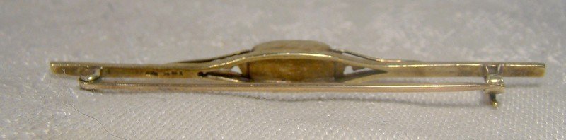 Edwardian 14K Yellow Gold Onyx &amp; Pearl Bar Pin Brooch 1910 Tie