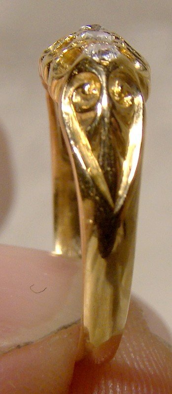 Edwardian 18K Yellow Gold 5 Diamonds Row Ring 1912 Size 6-1/2