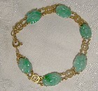 18K Carved Jade Jadeite Bracelet 1920s Vintage Jadite