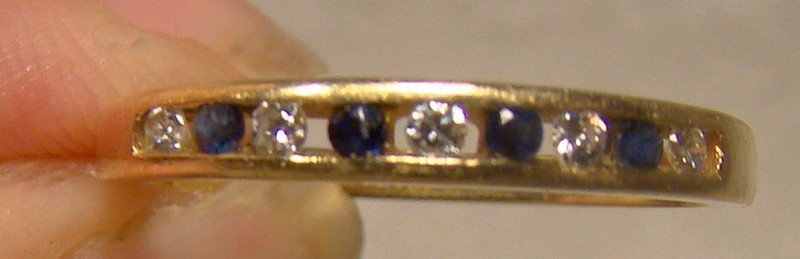 14K Yellow Gold Birks Blue Sapphire and Diamonds Row Ring 1970s 14 K