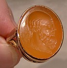 Victorian 18K Socrates Carnelian Intaglio Signet Ring Rose Gold