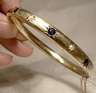 Edwardian 14K Yellow Gold Synthetic Sapphires & Pearls Bangle Bracelet
