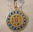 18K Yellow Gold Plique-a-Jour Enamel Stained Glass Window Charm Pend