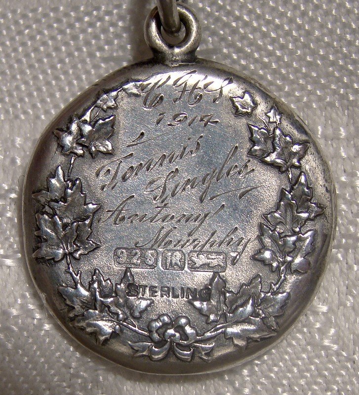 Sterling Silver C.H.S. Tennis Sports Award Fob Pendant 1914 Ryrie Bros