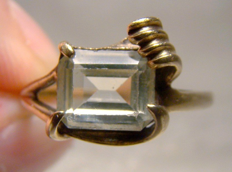10K Yellow Spinel Gem Yellow Gold Ring 1950s Size 7-3/4 10 K Modernist