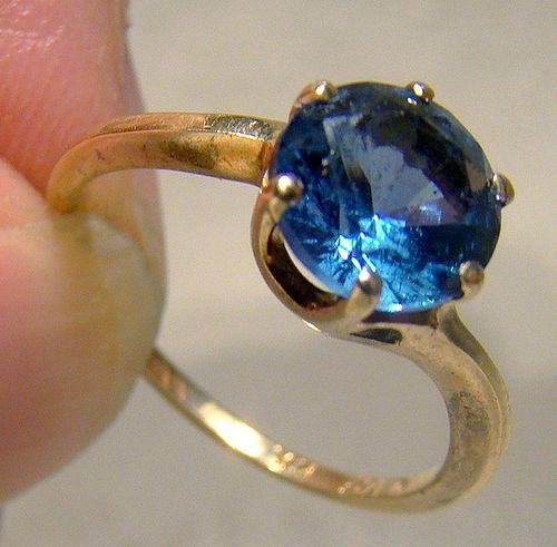 10K Blue Spinel Yellow Gold Ring 1940s -Size 6-1/4