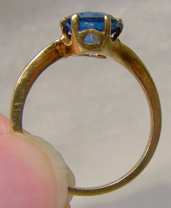 10K Blue Spinel Yellow Gold Ring 1940s -Size 6-1/4