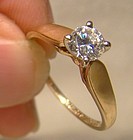 10-14K Yellow Gold CZ Solitaire Engagement Ring 1980s - Cubic Zirconia