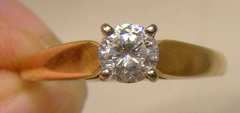 10-14K Yellow Gold CZ Solitaire Engagement Ring 1980s - Cubic Zirconia