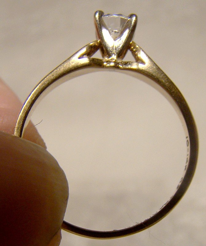 10-14K Yellow Gold CZ Solitaire Engagement Ring 1980s - Cubic Zirconia