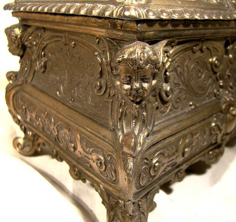 Renaissance Style Cast Brass Jewel Chest Box Casket 1960s