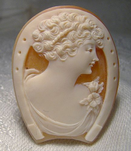 Horseshoe Shaped Shell Cameo - 1930s 1940s New Old Stock NOS Unset