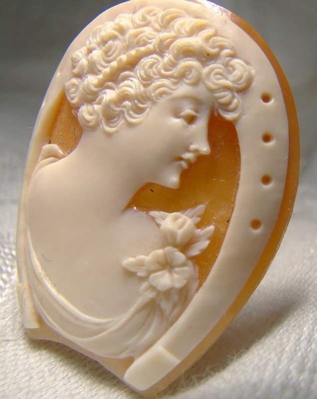 Horseshoe Shaped Shell Cameo - 1930s 1940s New Old Stock NOS Unset