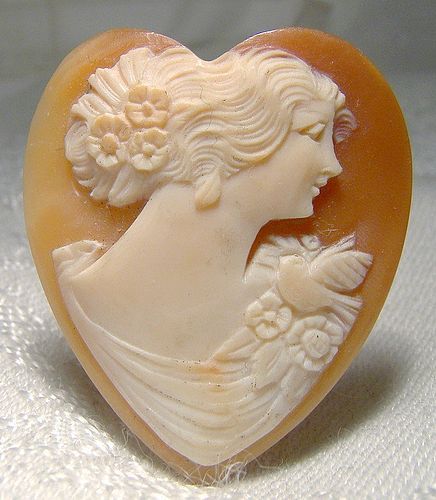 Heart Shaped Shell Cameo - 1930s 1940s New Old Stock NOS Unset
