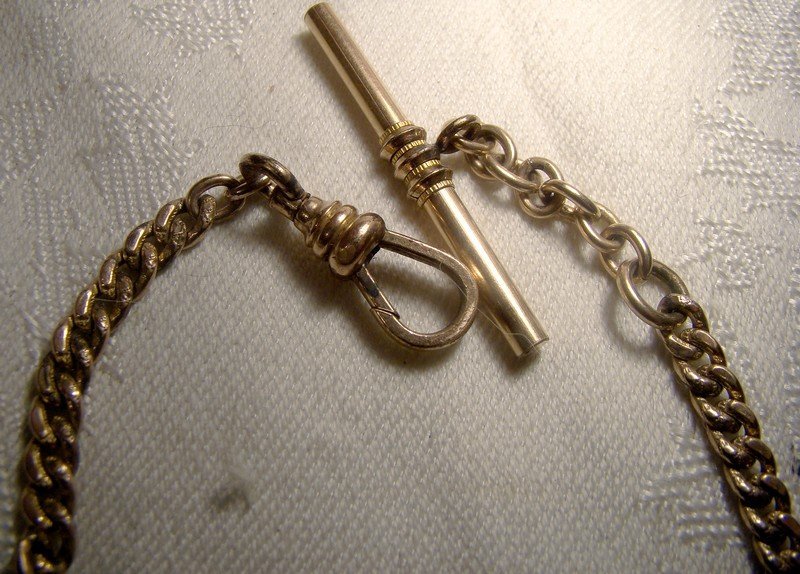 Victorian Gold Filled Engraved Curb Link Gentleman's Watch Fob Chain