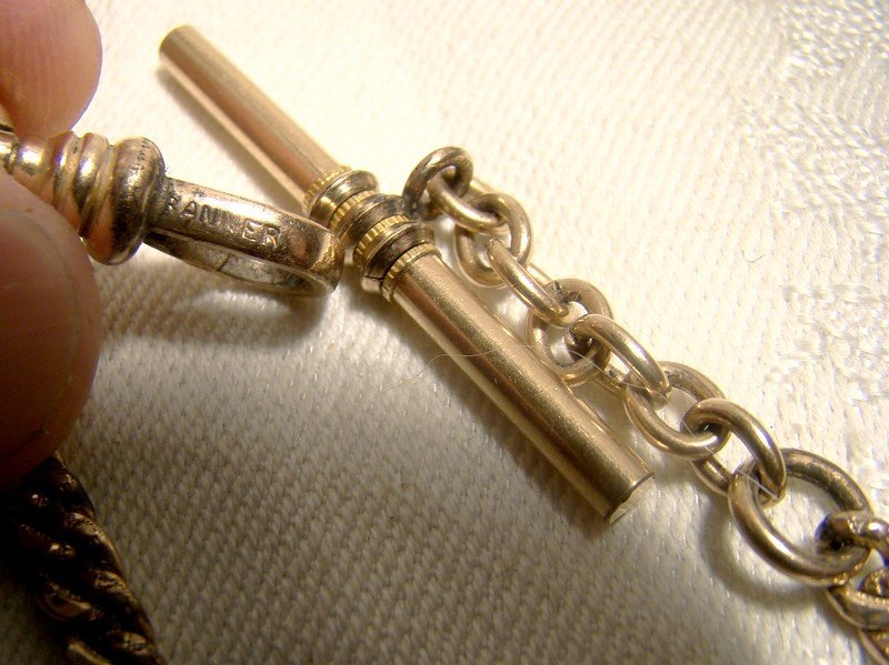 Victorian Gold Filled Engraved Curb Link Gentleman's Watch Fob Chain