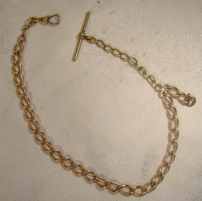Victorian Gold Filled Curb Link Gentleman's Watch Fob Chain Necklace