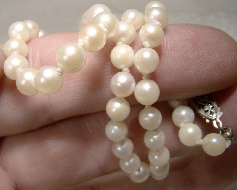 Cultured Pearls Strand Necklace with Sterling Clasp 1950s - 65 Pearls