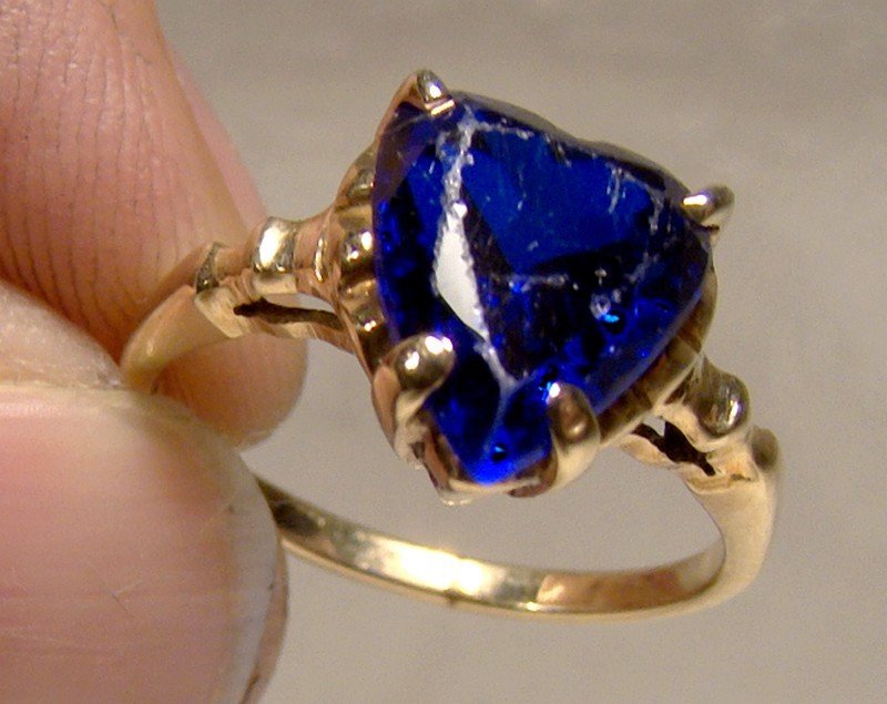 10K True Blue Synthetic Sapphire Heart Sweetheart Ring 1940s