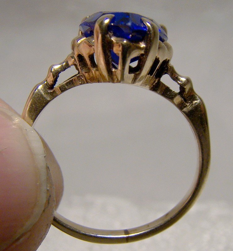 10K True Blue Synthetic Sapphire Heart Sweetheart Ring 1940s